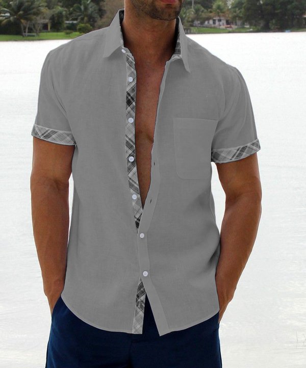 Herren Karo-Kragen Button Down Freizeithemd