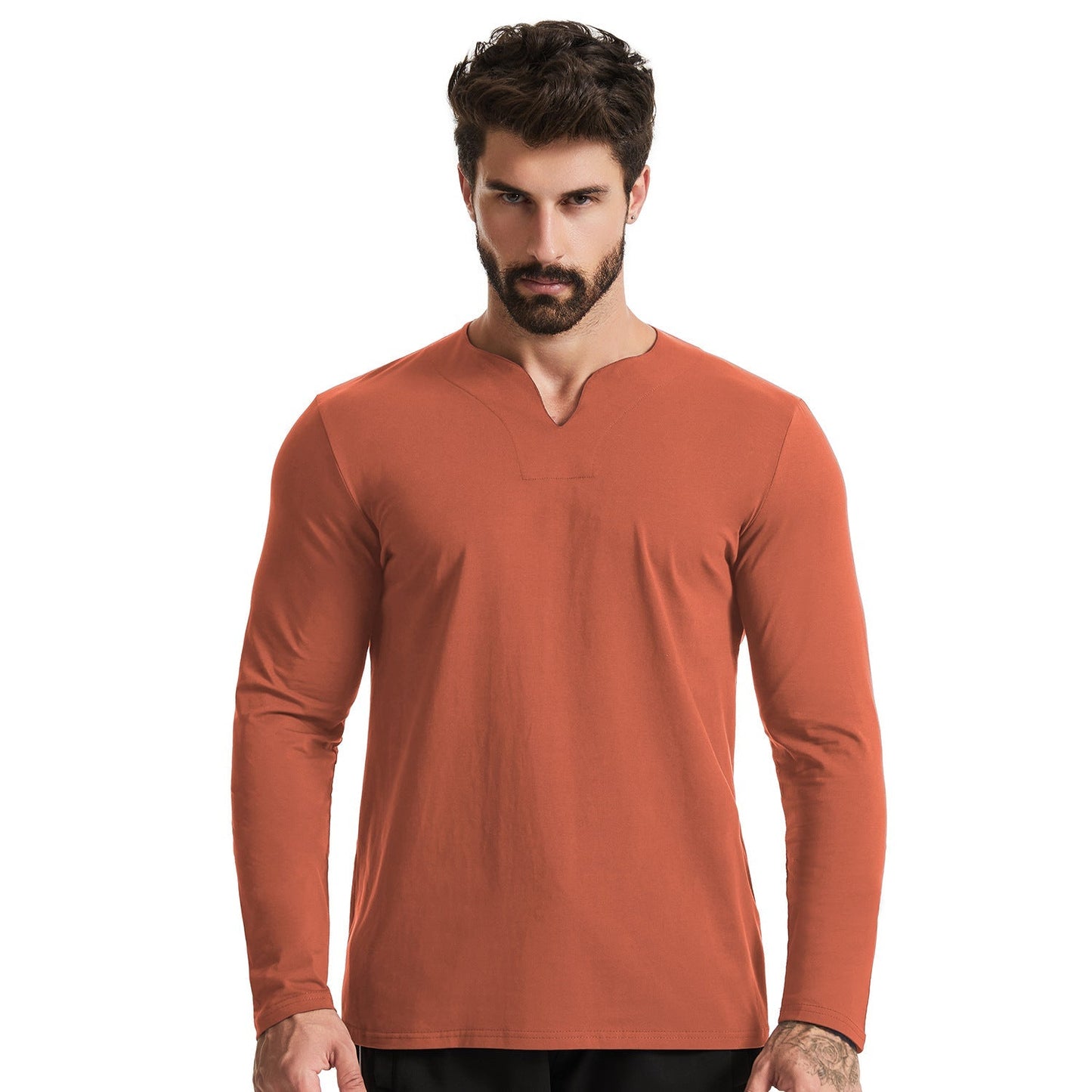 Lässiges T-Shirt mit langen Ärmeln und V-Ausschnitt für Männer