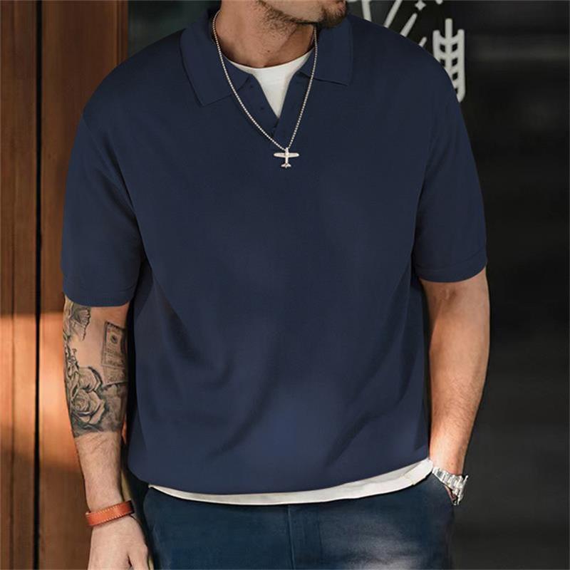 Herren Vintage Lose Revers Kurzärmeliges Top