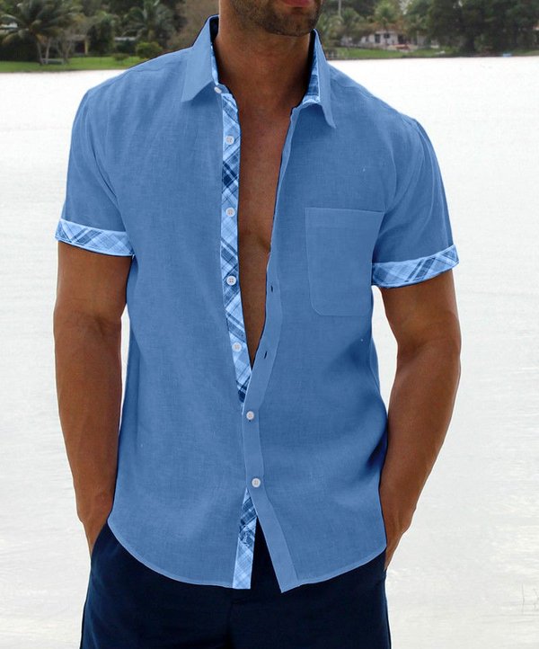 Herren Karo-Kragen Button Down Freizeithemd