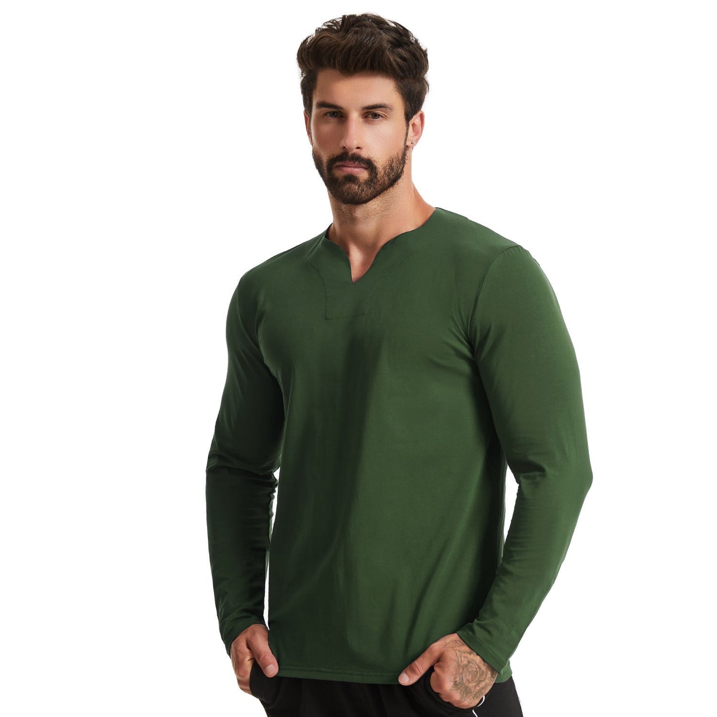 Lässiges T-Shirt mit langen Ärmeln und V-Ausschnitt für Männer