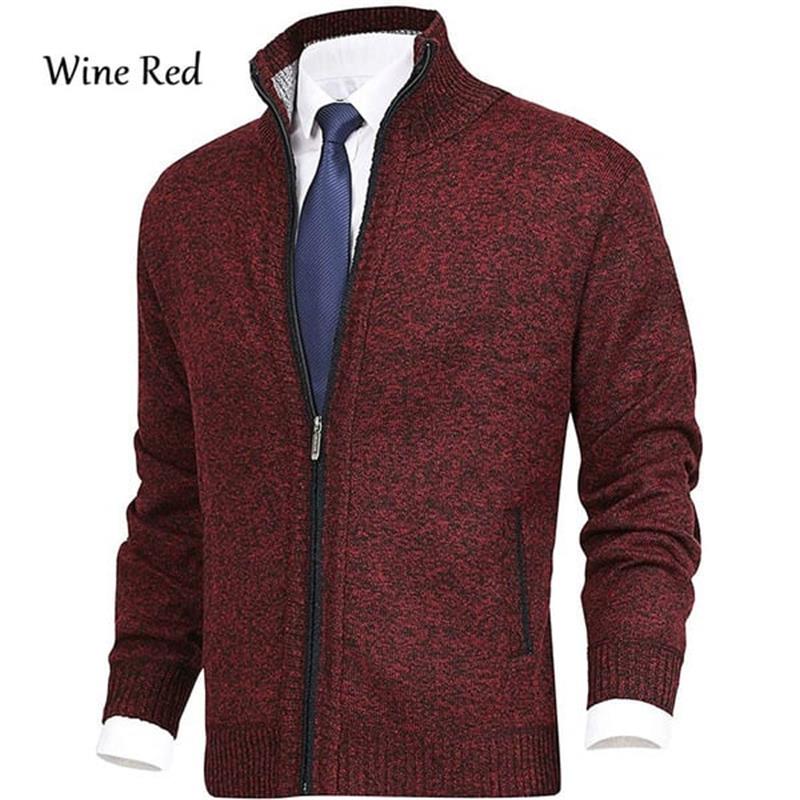 Solide Herrenfarbe Stehkragen Modische offene Strickjacke Cardigan
