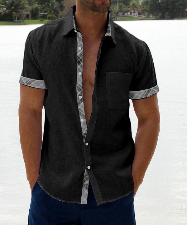 Herren Karo-Kragen Button Down Freizeithemd