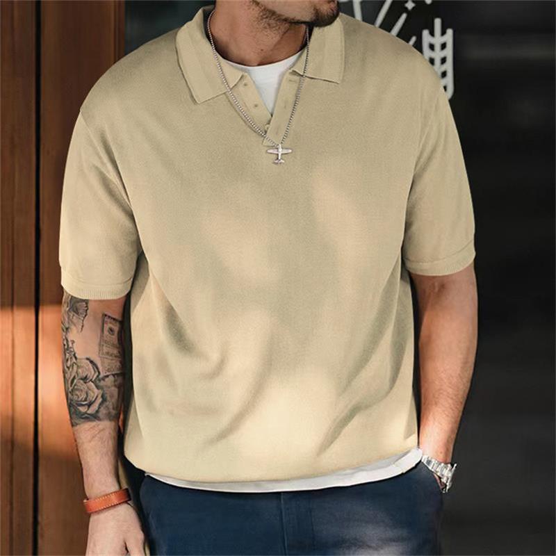 Herren Vintage Lose Revers Kurzärmeliges Top