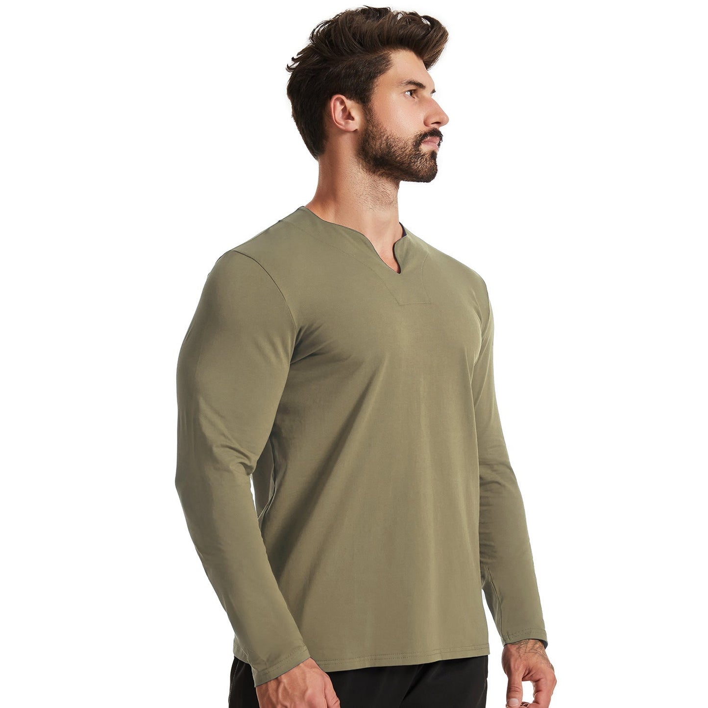 Lässiges T-Shirt mit langen Ärmeln und V-Ausschnitt für Männer