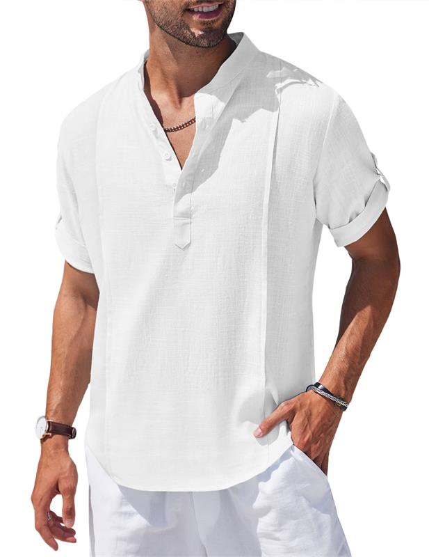 2023 Herren Kurzarm-Baumwolle Leinen Strand lässig T-Shirt