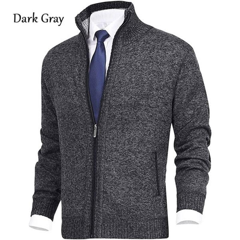 Solide Herrenfarbe Stehkragen Modische offene Strickjacke Cardigan