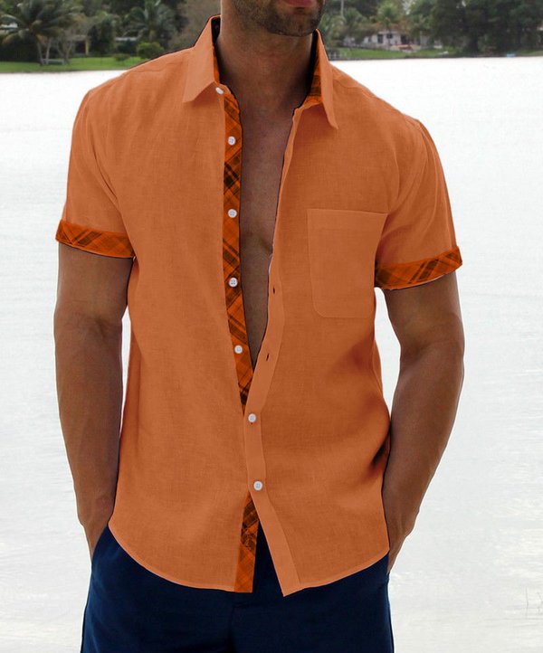 Herren Karo-Kragen Button Down Freizeithemd