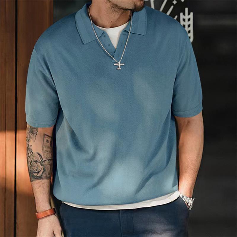 Herren Vintage Lose Revers Kurzärmeliges Top