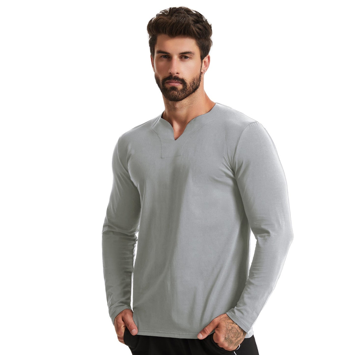Lässiges T-Shirt mit langen Ärmeln und V-Ausschnitt für Männer