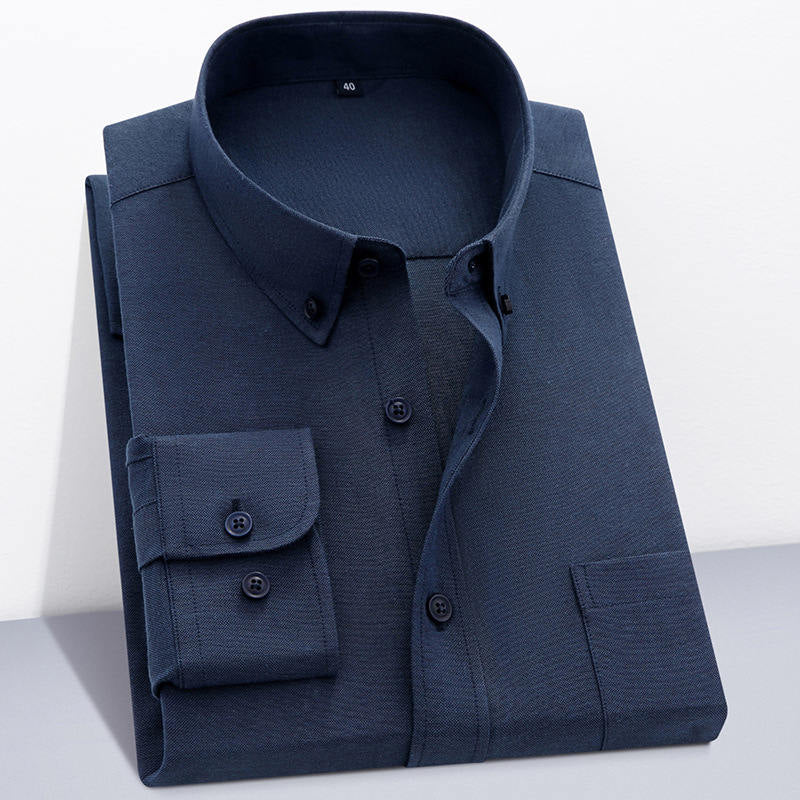 Herren Oxford Textil Reinfarbe Langarmhemd