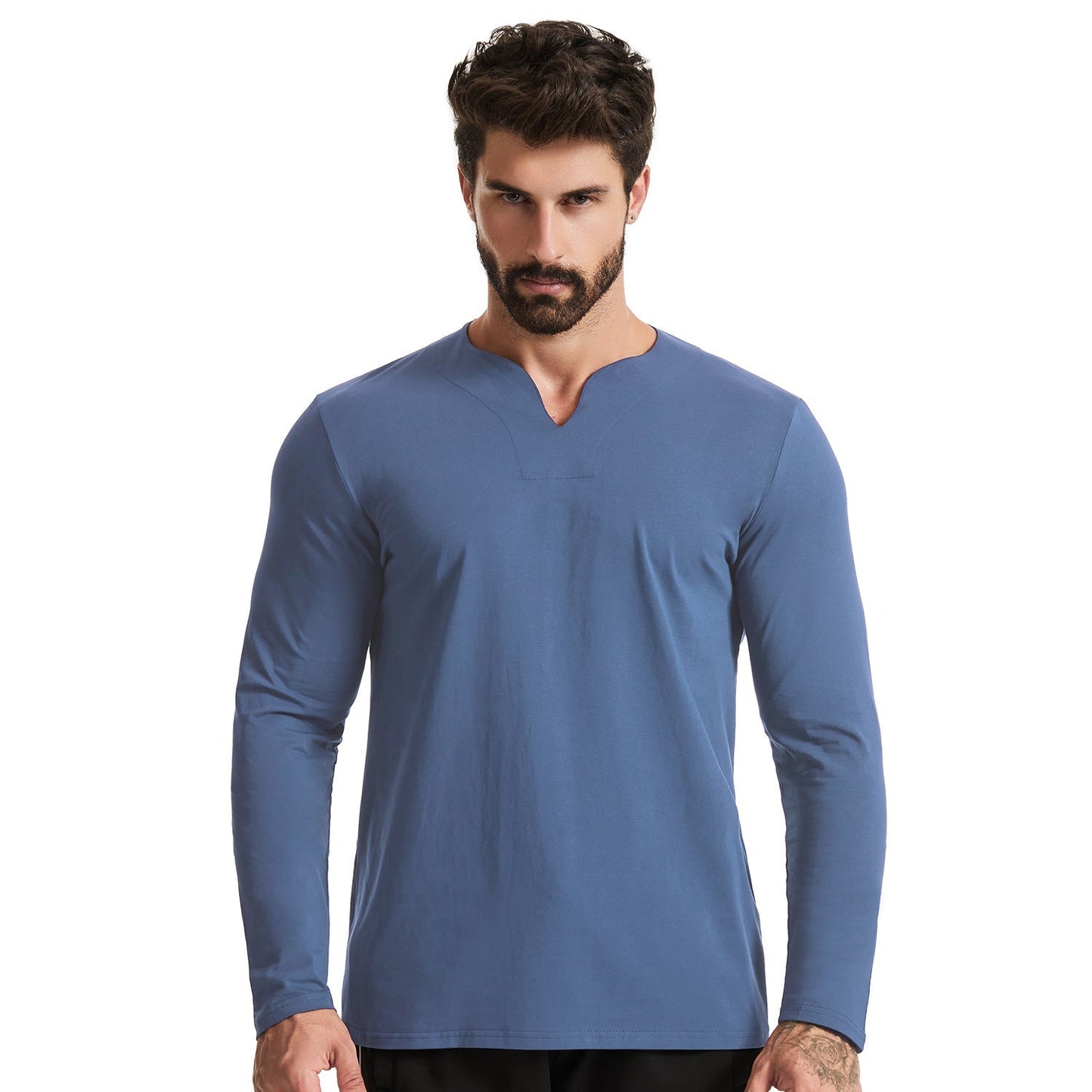 Lässiges T-Shirt mit langen Ärmeln und V-Ausschnitt für Männer