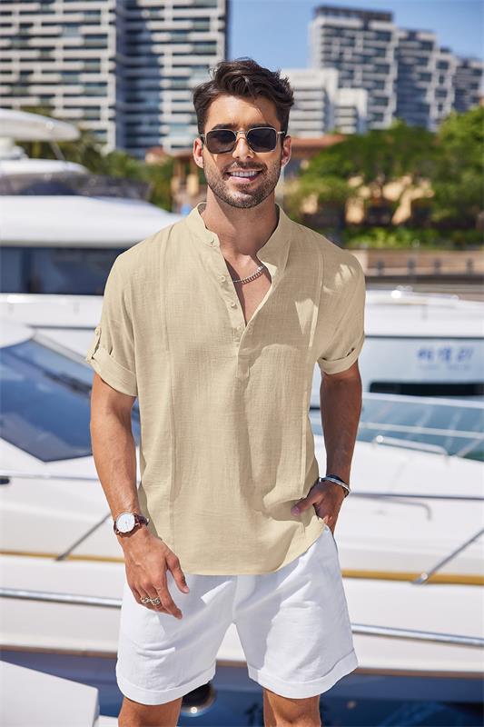 2023 Herren Kurzarm-Baumwolle Leinen Strand lässig T-Shirt