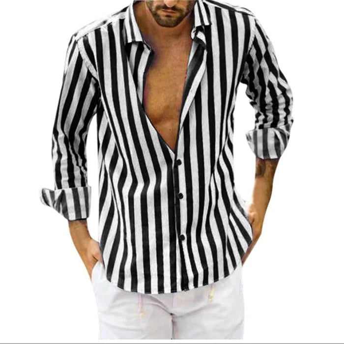 【Vatertagsangebot – 49 % Rabatt】Gestreiftes Button-Down-Langarmhemd für Herren aus Baumwolle und Leinen