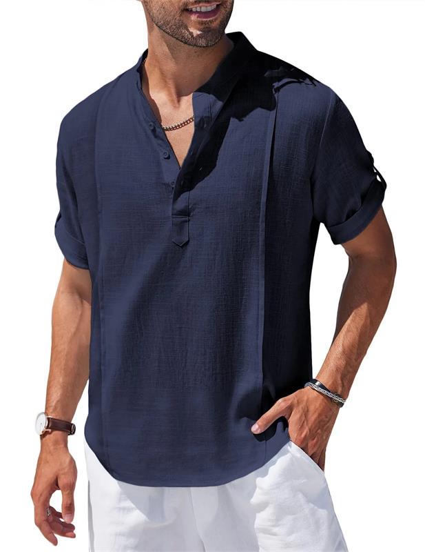 2023 Herren Kurzarm-Baumwolle Leinen Strand lässig T-Shirt