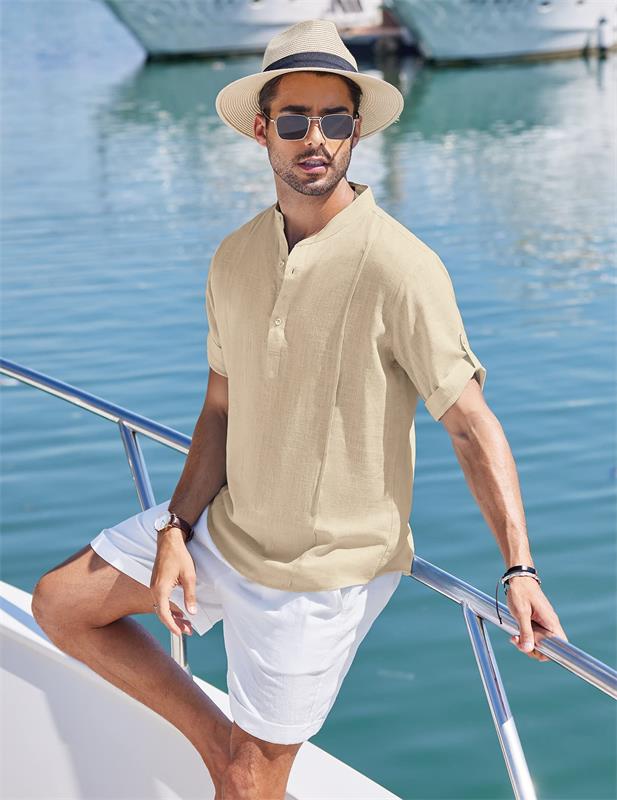 2023 Herren Kurzarm-Baumwolle Leinen Strand lässig T-Shirt