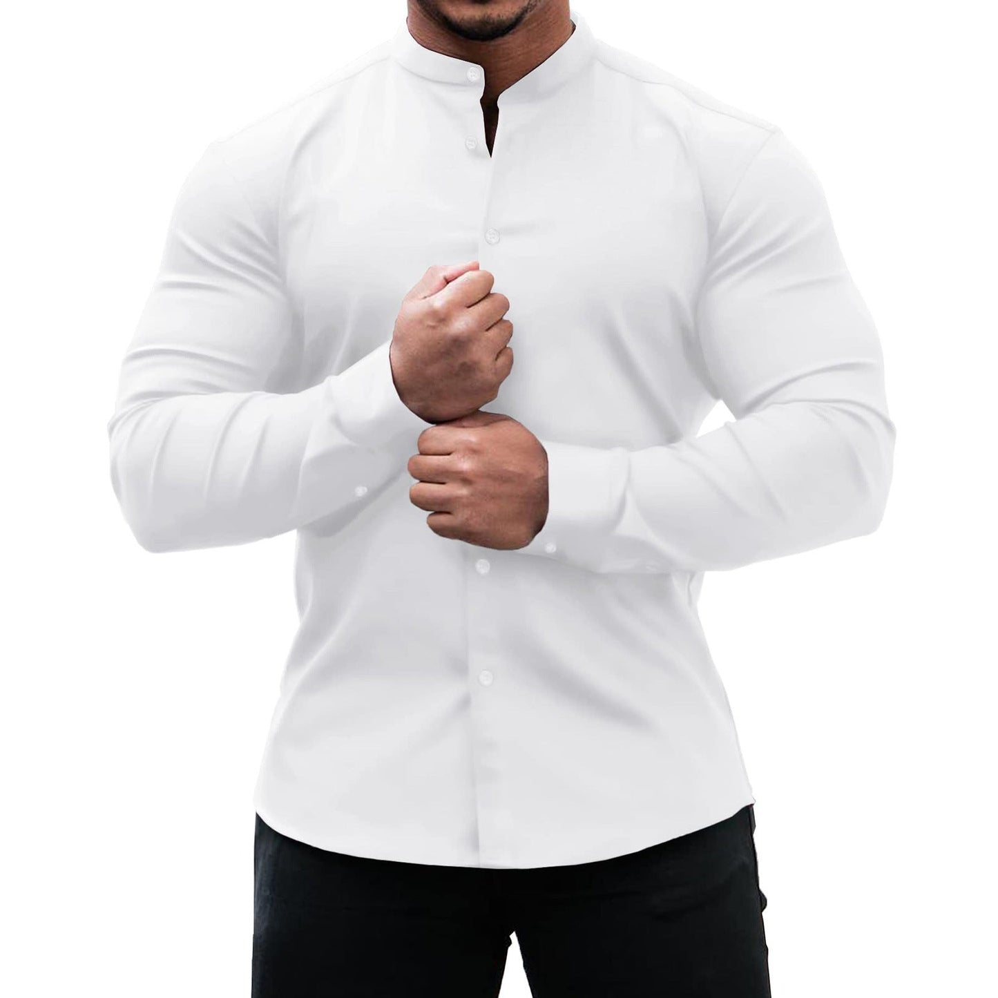 Muskel-Stretch-Langarm-Freizeithemd für Herren