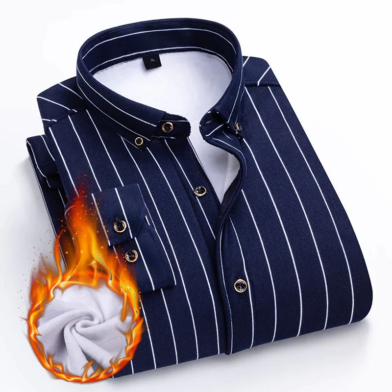 Gestreiftes Thermohemd aus doppelseitigem Fleece für Männer