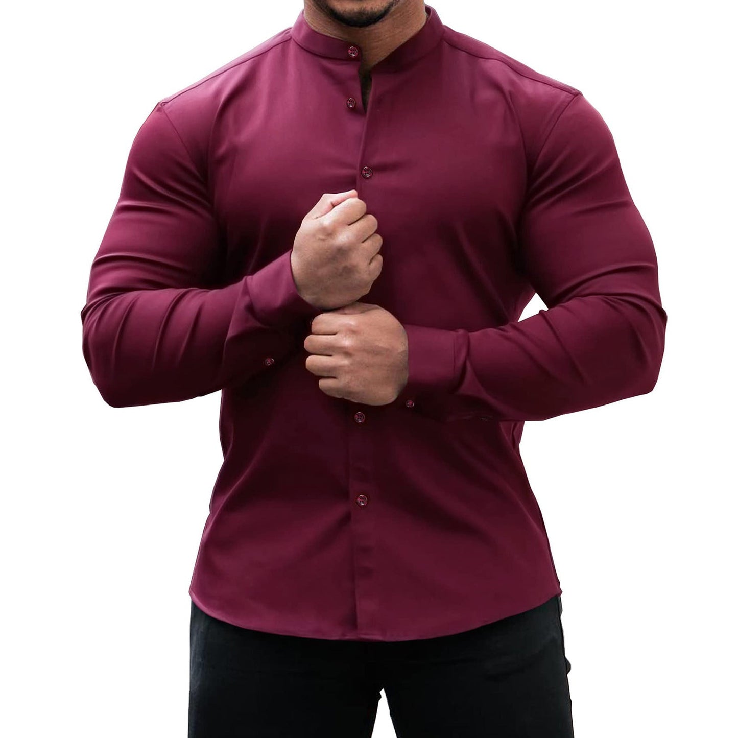 Muskel-Stretch-Langarm-Freizeithemd für Herren