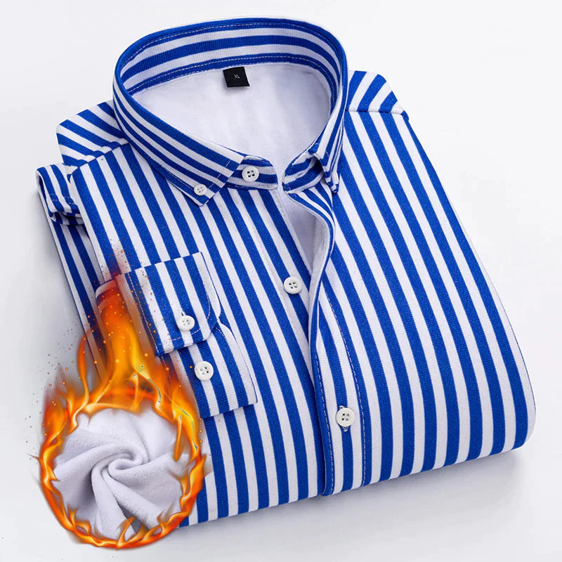 Gestreiftes Thermohemd aus doppelseitigem Fleece für Männer
