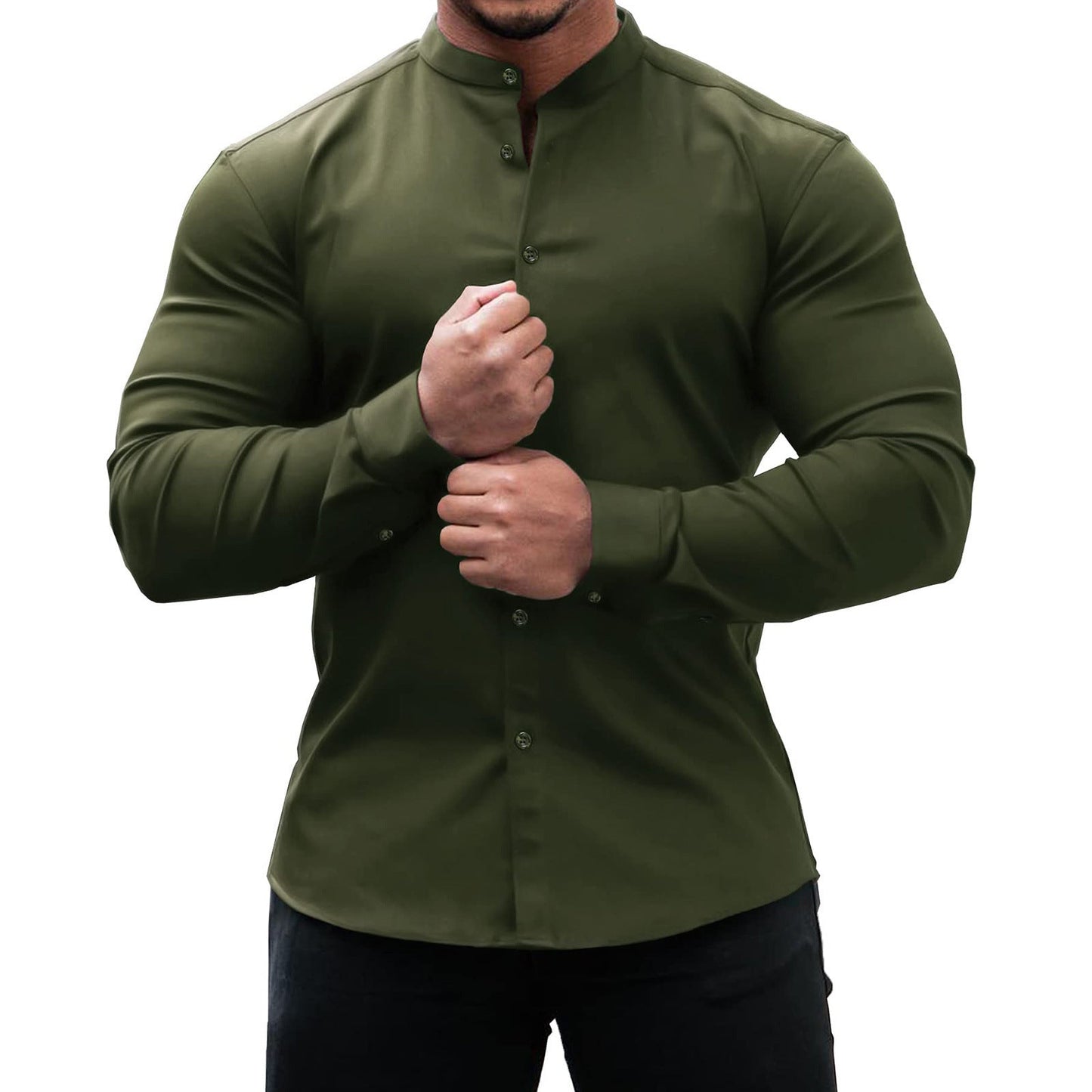 Muskel-Stretch-Langarm-Freizeithemd für Herren