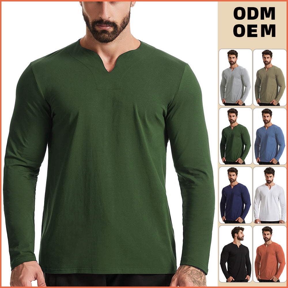 Lässiges T-Shirt mit langen Ärmeln und V-Ausschnitt für Männer