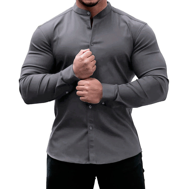 Muskel-Stretch-Langarm-Freizeithemd für Herren
