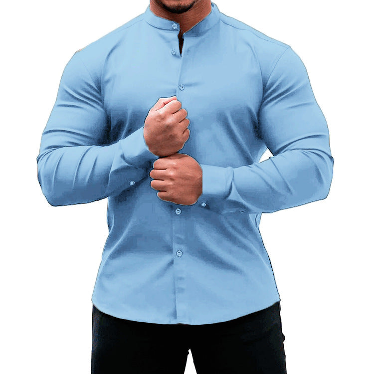 Muskel-Stretch-Langarm-Freizeithemd für Herren