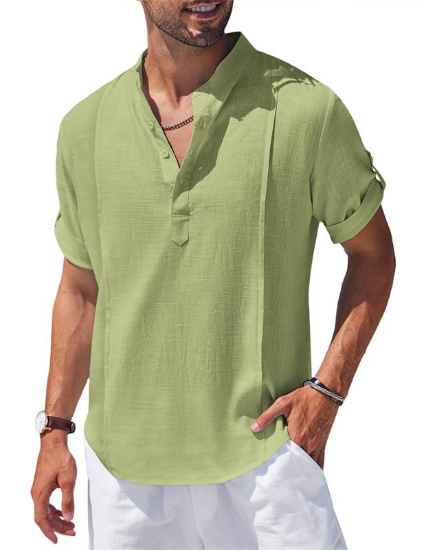2023 Herren Kurzarm-Baumwolle Leinen Strand lässig T-Shirt
