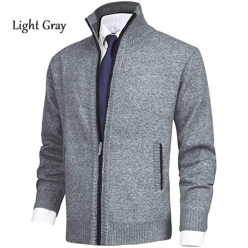 Solide Herrenfarbe Stehkragen Modische offene Strickjacke Cardigan