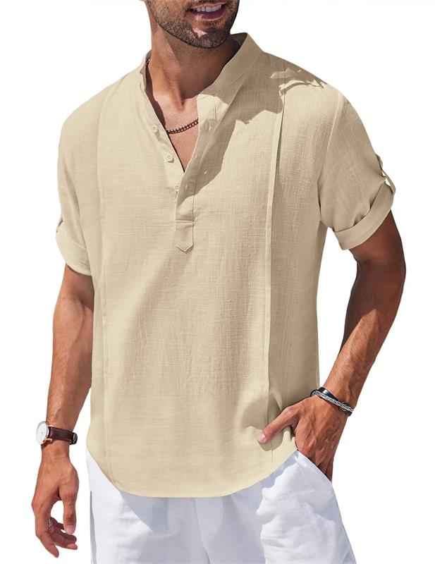 2023 Herren Kurzarm-Baumwolle Leinen Strand lässig T-Shirt