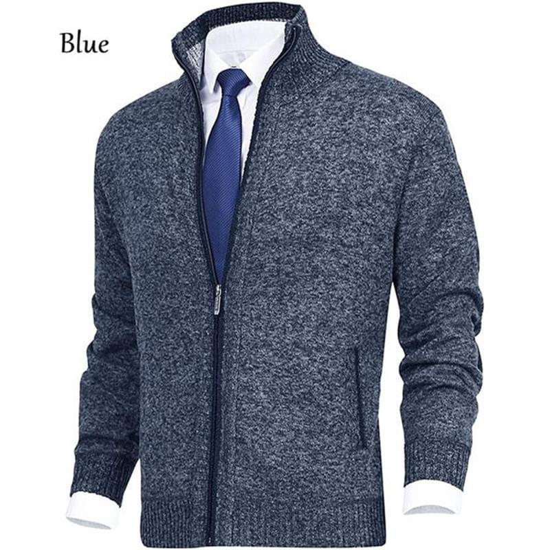 Solide Herrenfarbe Stehkragen Modische offene Strickjacke Cardigan