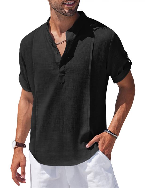 2023 Herren Kurzarm-Baumwolle Leinen Strand lässig T-Shirt