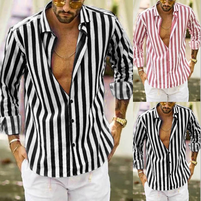 【Vatertagsangebot – 49 % Rabatt】Gestreiftes Button-Down-Langarmhemd für Herren aus Baumwolle und Leinen