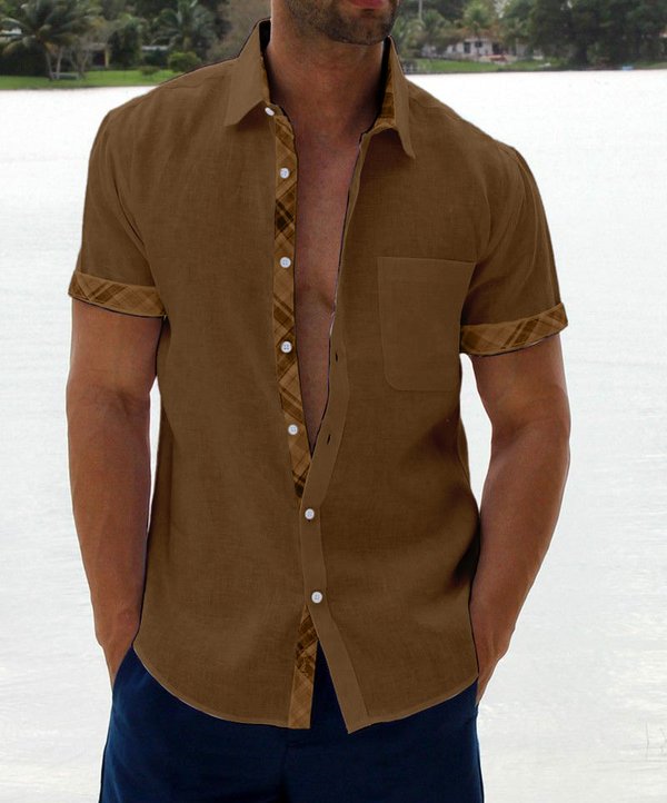 Herren Karo-Kragen Button Down Freizeithemd