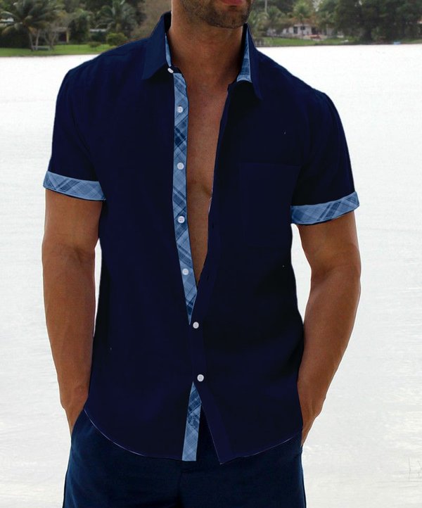 Herren Karo-Kragen Button Down Freizeithemd