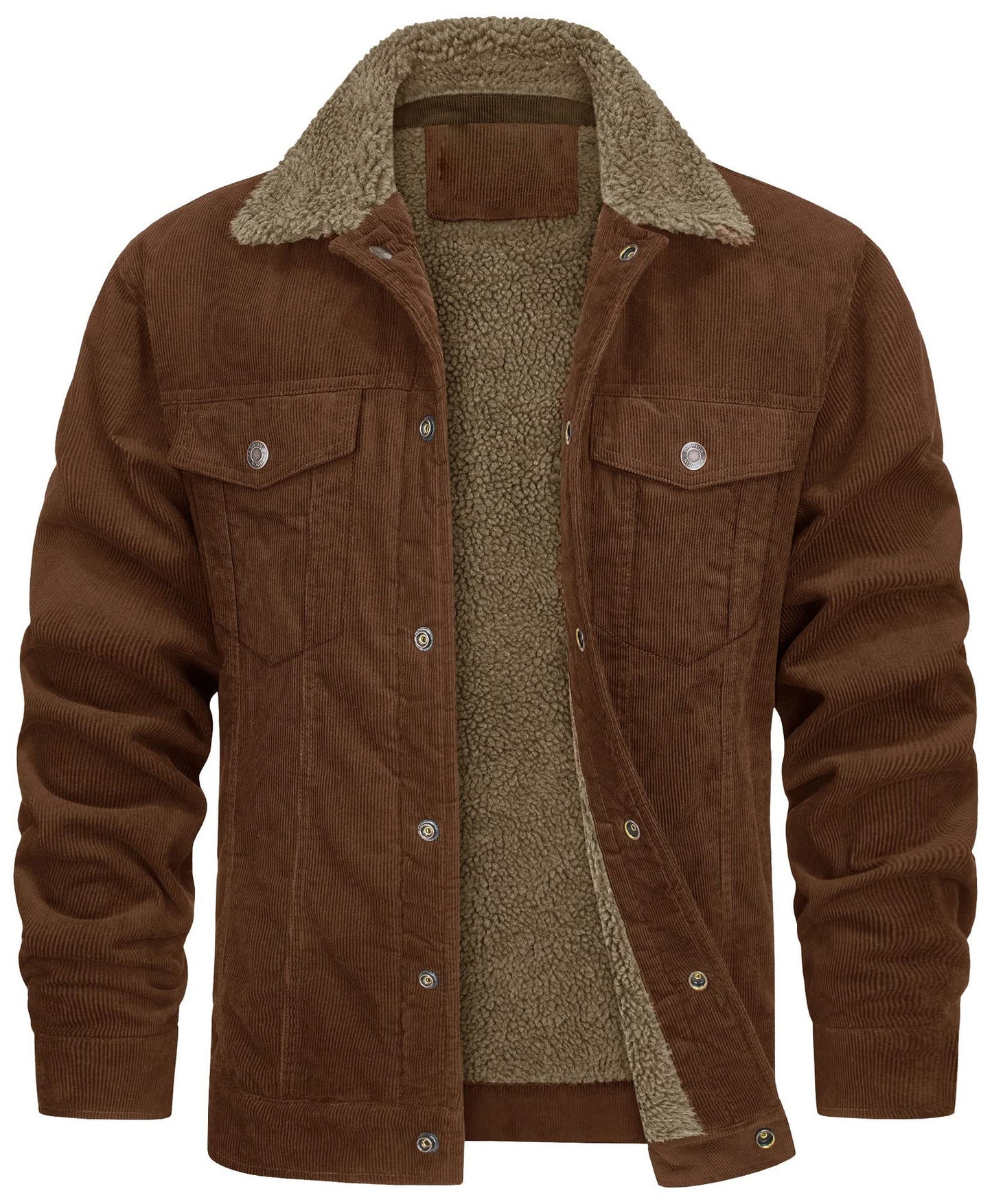 Herren Cord Jacke Sherpa gefüttert Cargo Jacken Baumwolle Turn Down Kragen Winter Warm Casual Arbeit Mantel mit 5 Taschen