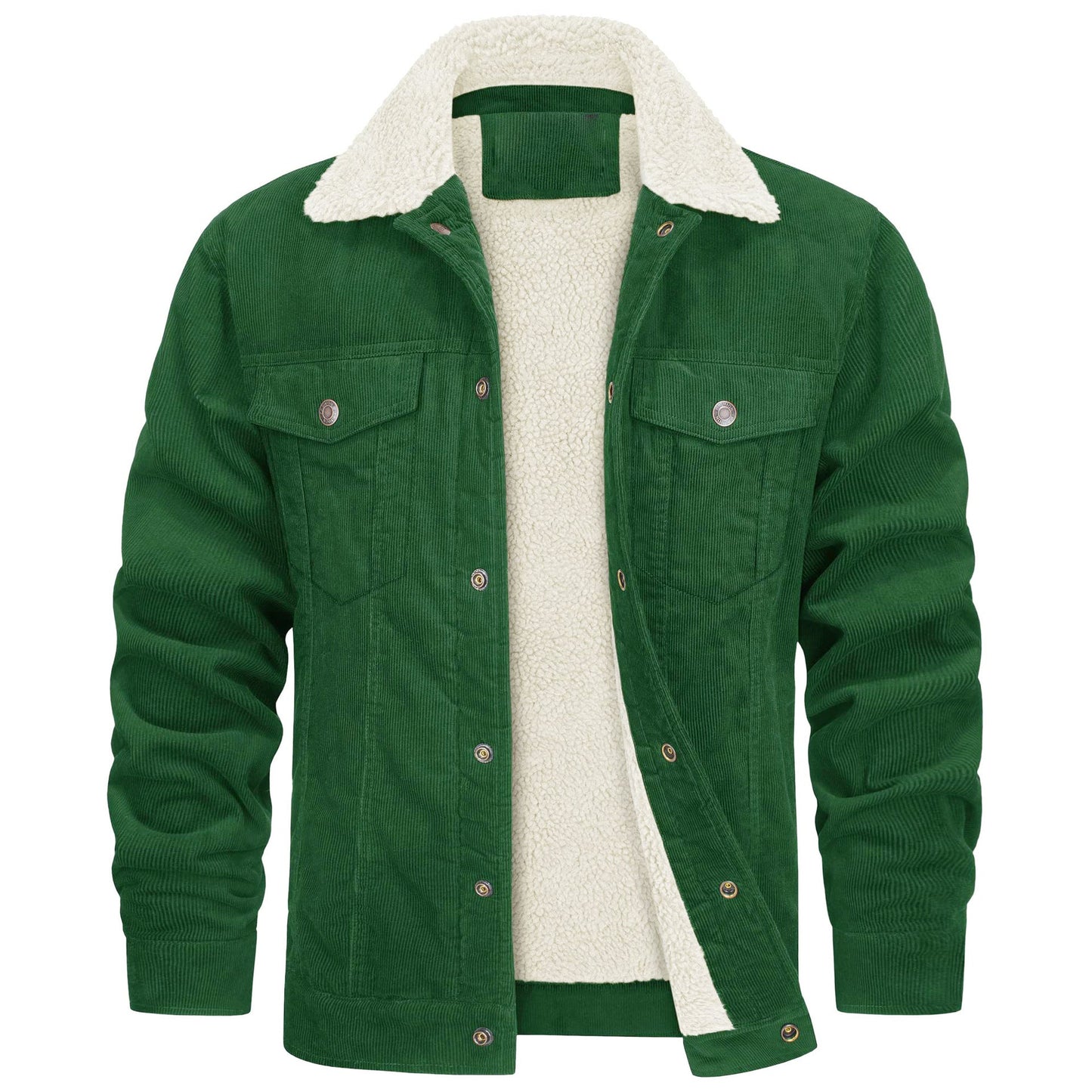 Herren Cord Jacke Sherpa gefüttert Cargo Jacken Baumwolle Turn Down Kragen Winter Warm Casual Arbeit Mantel mit 5 Taschen