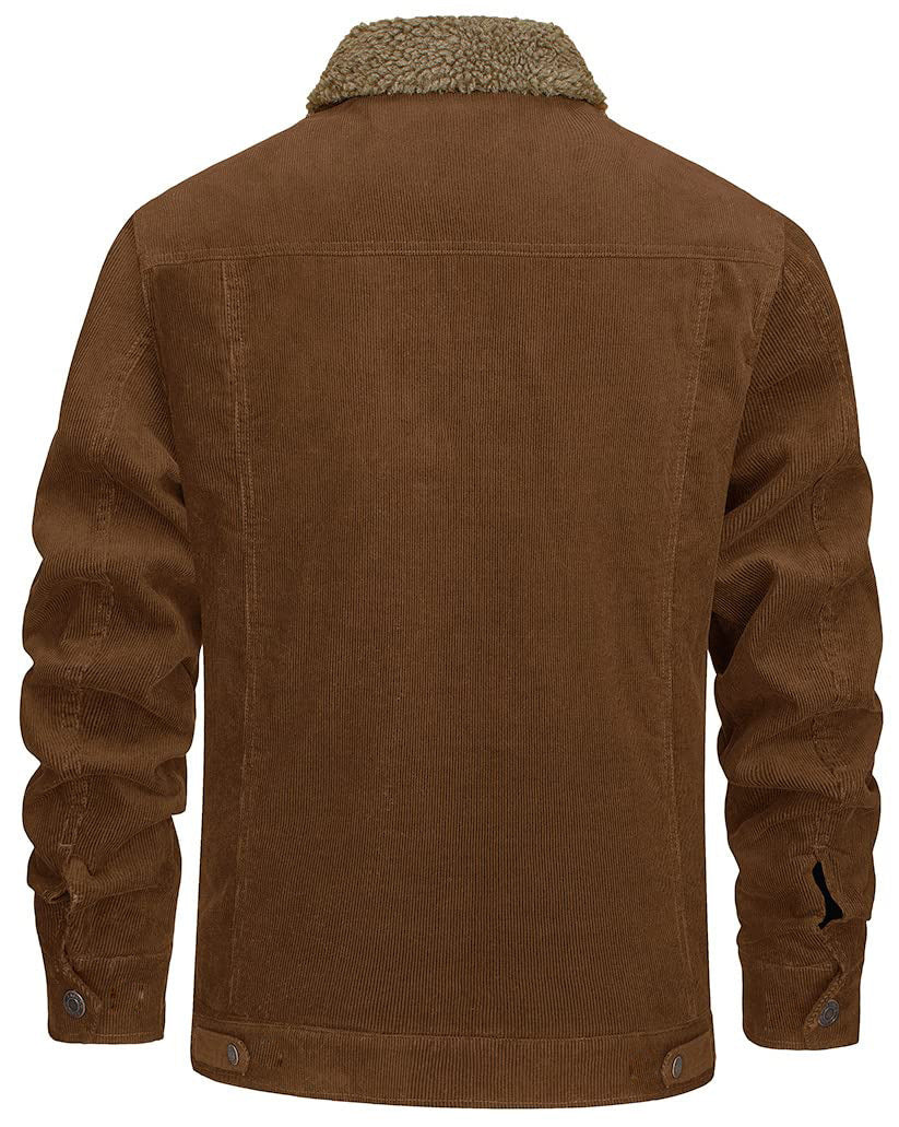 Herren Cord Jacke Sherpa gefüttert Cargo Jacken Baumwolle Turn Down Kragen Winter Warm Casual Arbeit Mantel mit 5 Taschen