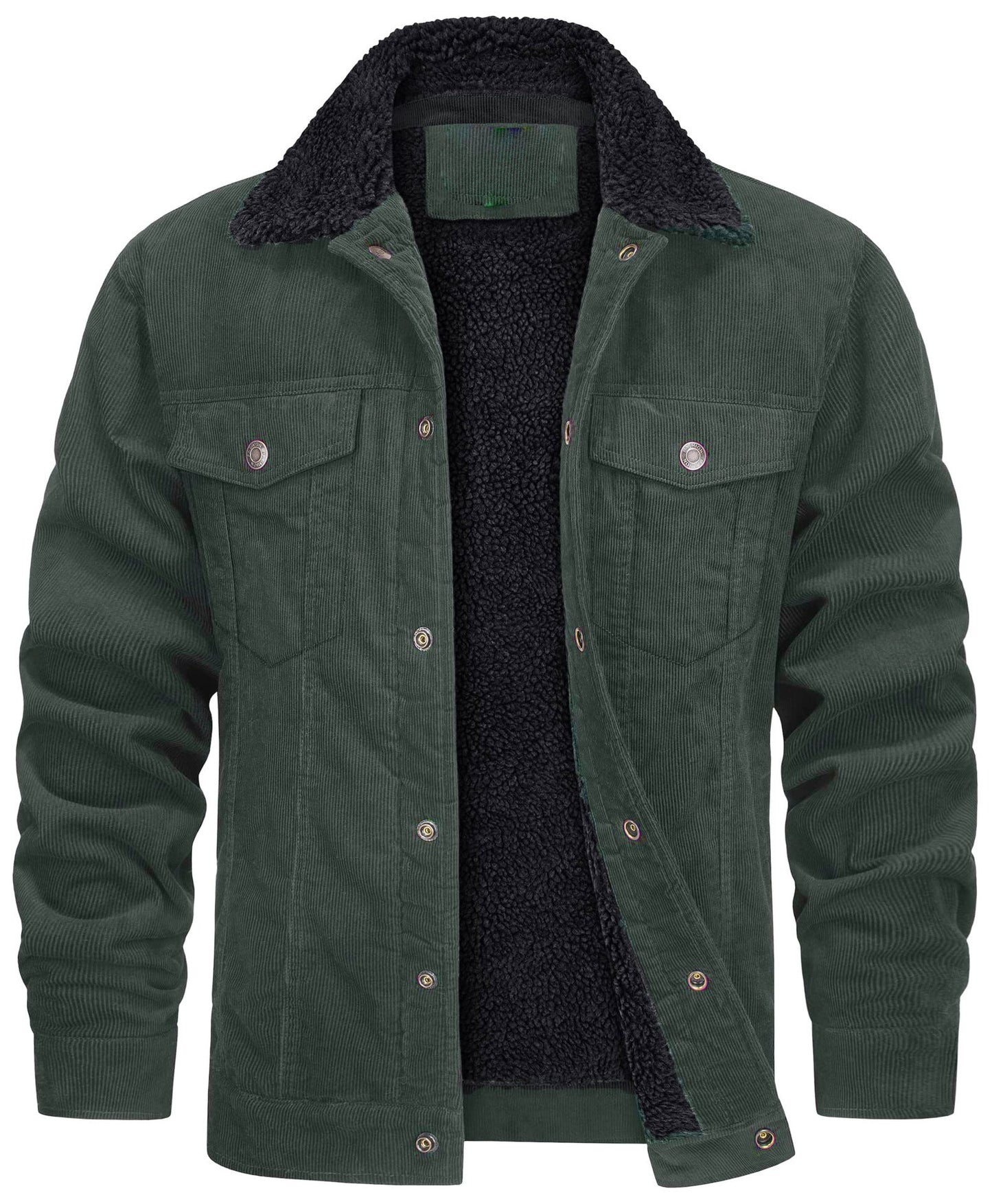 Herren Cord Jacke Sherpa gefüttert Cargo Jacken Baumwolle Turn Down Kragen Winter Warm Casual Arbeit Mantel mit 5 Taschen