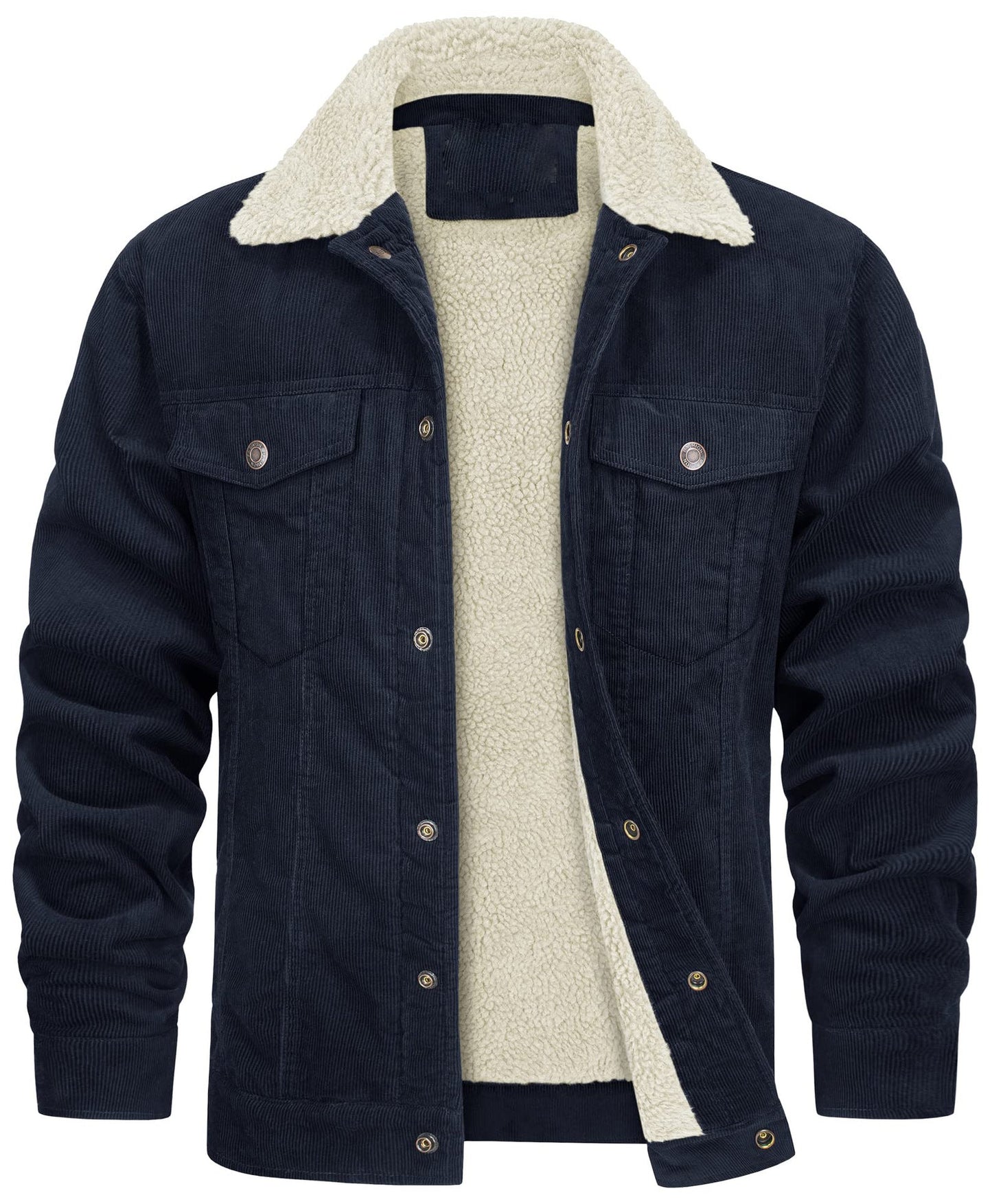 Herren Cord Jacke Sherpa gefüttert Cargo Jacken Baumwolle Turn Down Kragen Winter Warm Casual Arbeit Mantel mit 5 Taschen