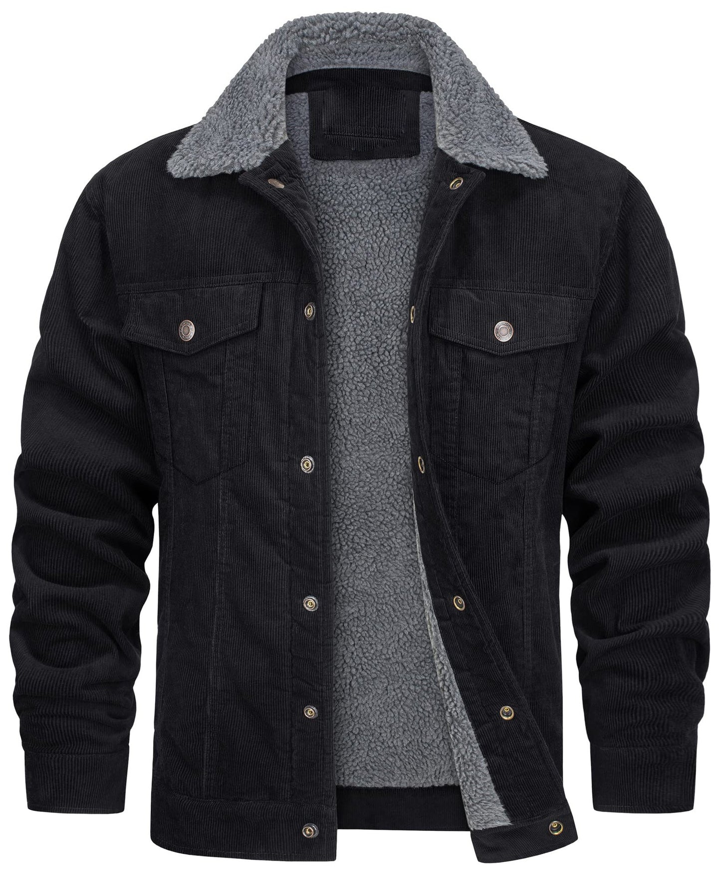 Herren Cord Jacke Sherpa gefüttert Cargo Jacken Baumwolle Turn Down Kragen Winter Warm Casual Arbeit Mantel mit 5 Taschen