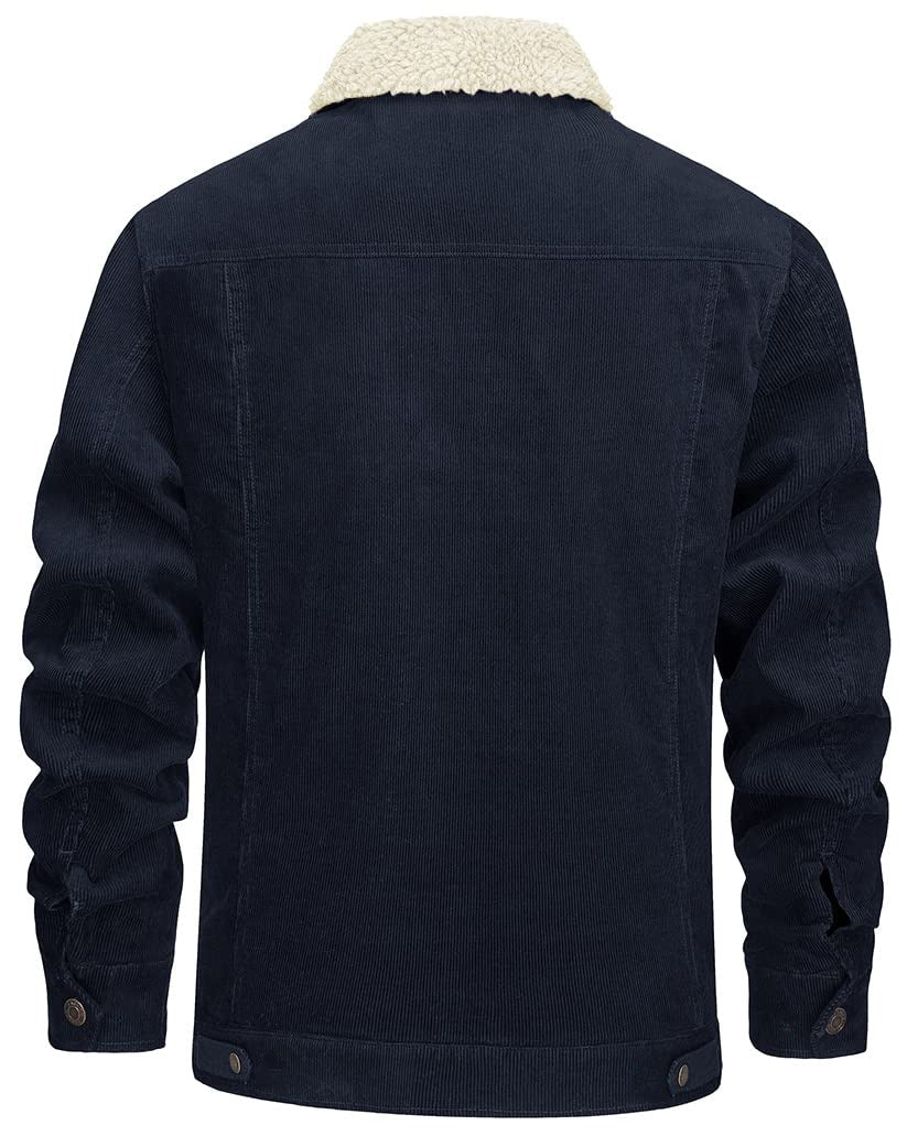 Herren Cord Jacke Sherpa gefüttert Cargo Jacken Baumwolle Turn Down Kragen Winter Warm Casual Arbeit Mantel mit 5 Taschen