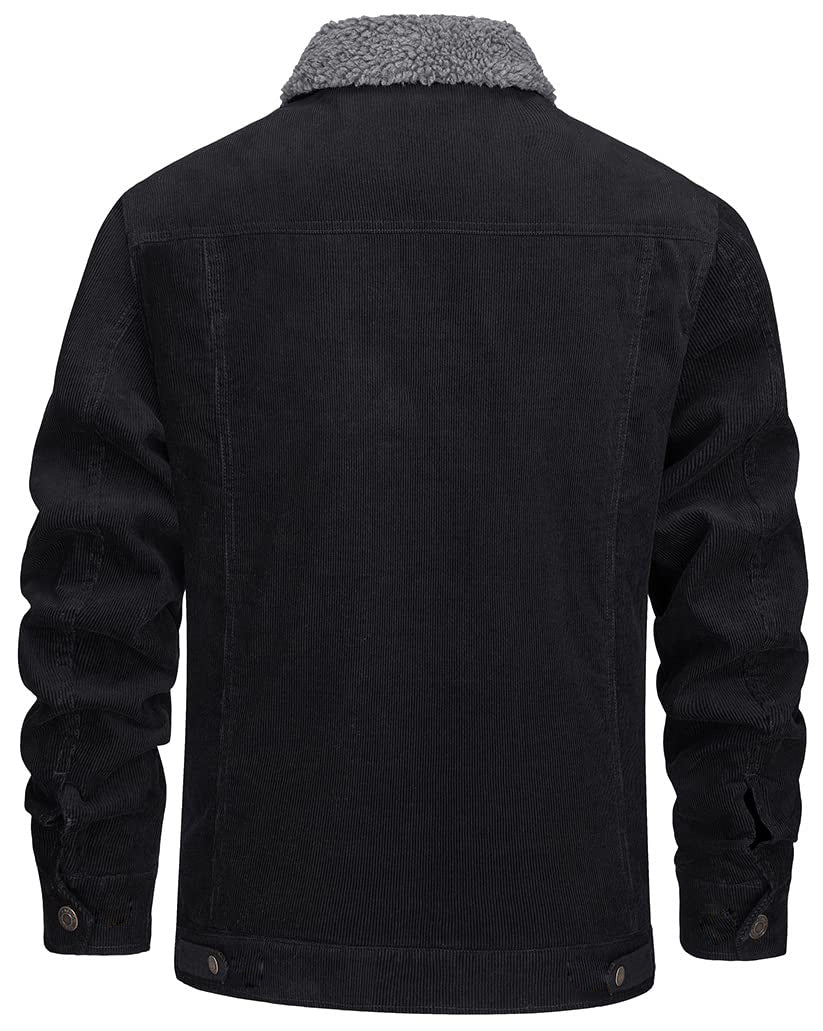 Herren Cord Jacke Sherpa gefüttert Cargo Jacken Baumwolle Turn Down Kragen Winter Warm Casual Arbeit Mantel mit 5 Taschen