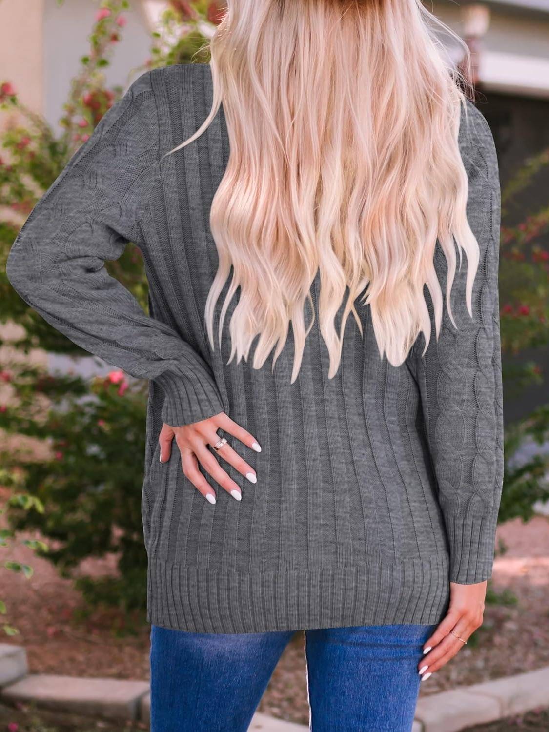 Damen Herbst Casual Langarm Button Down Open Front Zopfmuster Strickjacke