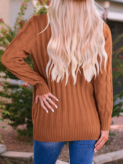 Damen Herbst Casual Langarm Button Down Open Front Zopfmuster Strickjacke