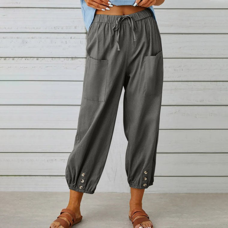 🔥50% rabatt🔥Damenhose aus Baumwoll-Leinen-Mischung mit weitem Bein und lockerer Passform