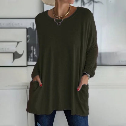👚49% Rabatt ✨Neues langärmeliges Baumwoll-T-Shirt mit lässiger Tasche