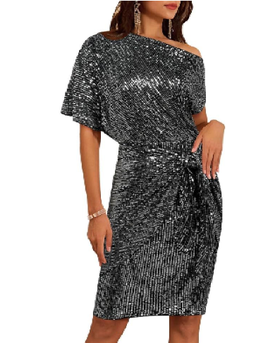 💃Letzter Tag des Schlussverkaufs – 50 % RABATT🎉Funkelndes Kleid mit Rüschen und einem Schulterteil