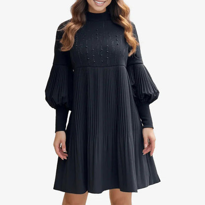 🎄Perfekt für Weihnachten✨🔥Elegantes Damen-Faltenkleid mit Laternenärmeln